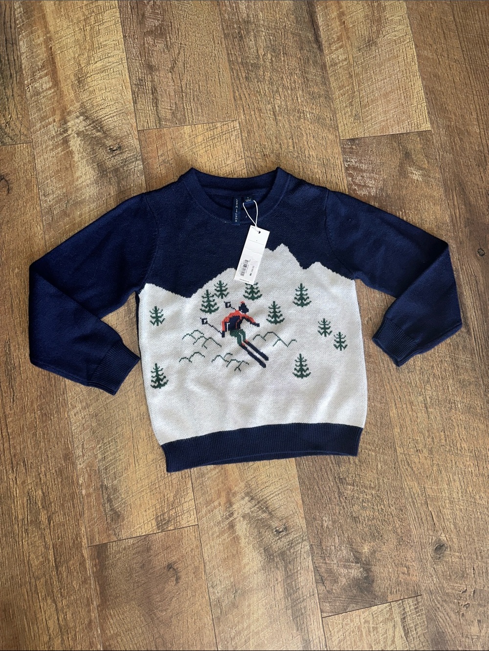 Janie and Jack Navy and Cream Ski Crewneck Sweater